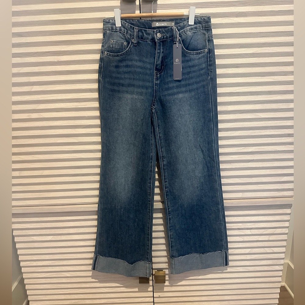 Tractr Wide Leg Cuffed Kids Blue Jeans